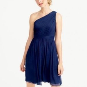 J Crew Silk Chiffon Kylie dress. Size‎ 6. One shoulder. Black. Midi knee